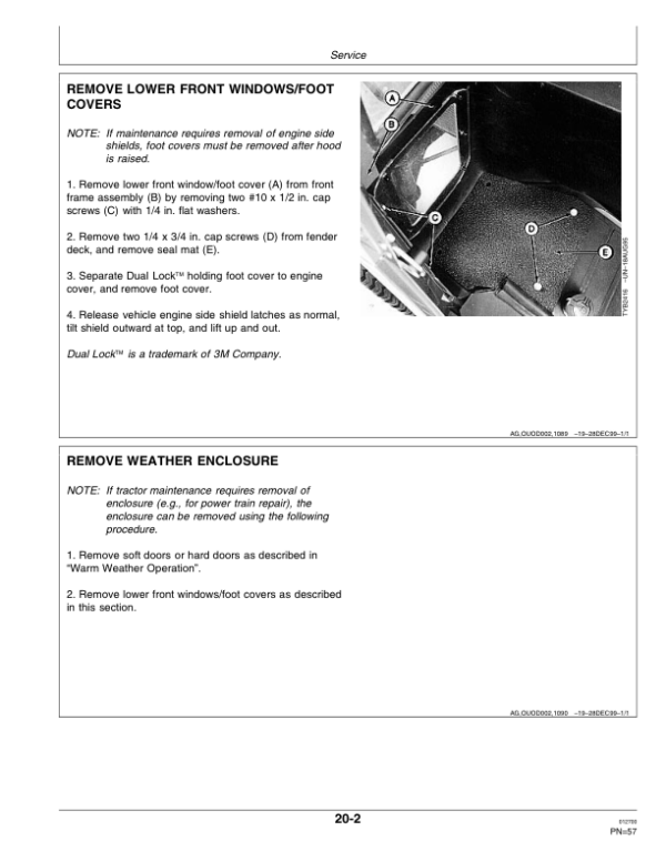 John Deere Weather Enclosures for 425, 445 & 455 Lawn & Garden Tractors Operator’s Manual (OMTY24002) Workshop Guide