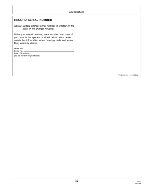 John Deere TY5159, CXTY5163 Battery Chargers Operator’s Manual (OMTY24326) Workshop Guide