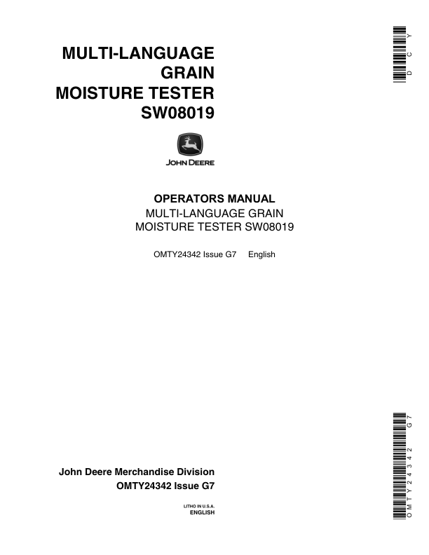 John Deere Multi-Language Grain Moisture Tester Operator’s Manual (OMTY24342) Workshop Guide