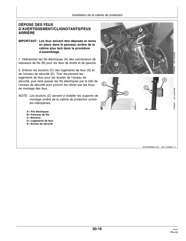 John Deere TY25000 Weather Enclosures for 4200, 4300, 4400 Tractors Operator’s Manual (OMTY25001) Workshop Guide