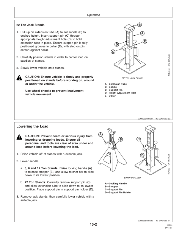 John Deere John Deere Heavy Duty Jack Stands – TY26315, TY26316, TY26317, TY26322 Operator’s Manual (OMTY26296) Workshop Guide