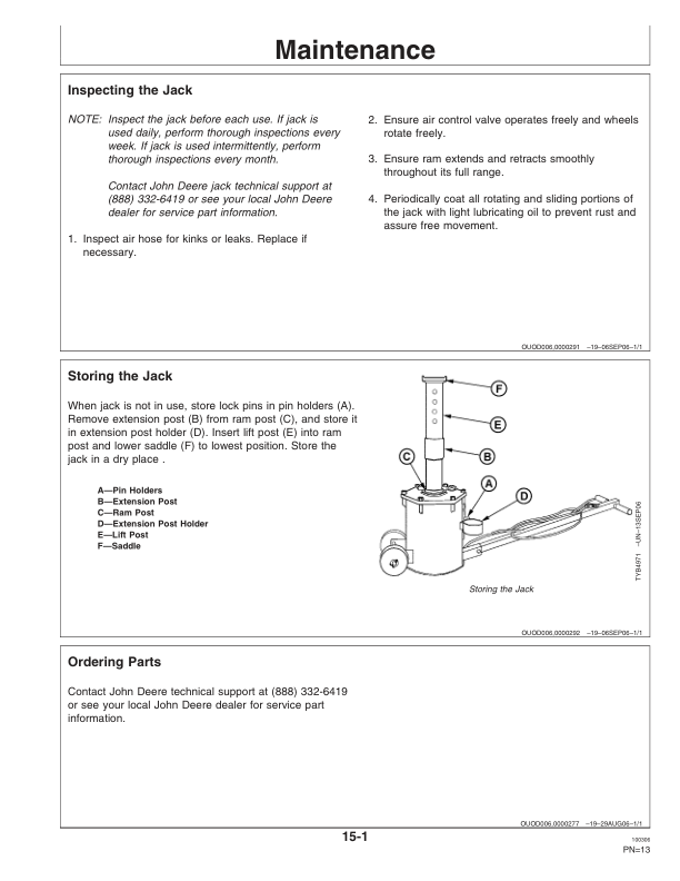 John Deere John Deere TY26318 10-Ton Air Jack Operator’s Manual (OMTY26297) Workshop Guide