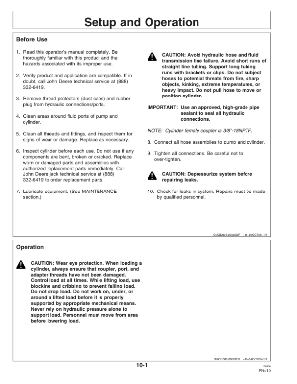 John Deere John Deere TY26327 30-Ton Aluminum Cylinder Operator’s Manual (OMTY26302) Workshop Guide