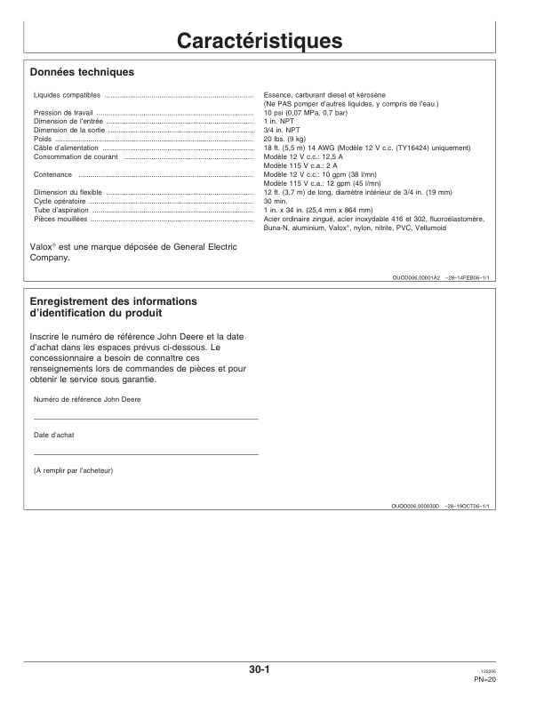 John Deere JD Fuel Transfer Pumps TY16424(12VDC), TY16425(115VAC) Operator’s Manual (OMTY26379) Workshop Guide