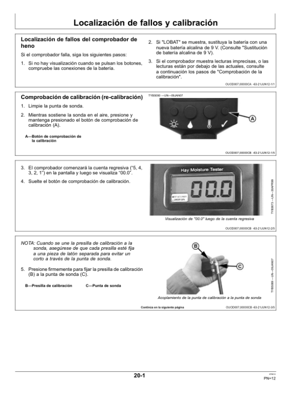 John Deere Hand Held HT-PRO Low Moisture Range Hay Tester with Calibration Clip SW007320 Operator’s Manual (OMTY26385) Workshop Guide