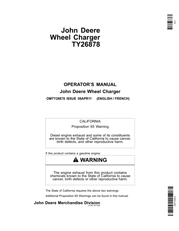 John Deere Wheel Charger TY26878 Operator’s Manual (OMTY26878) Workshop Guide