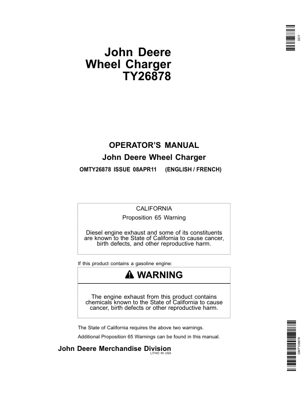 John Deere Wheel Charger TY26878 Operator’s Manual (OMTY26878) Workshop Guide