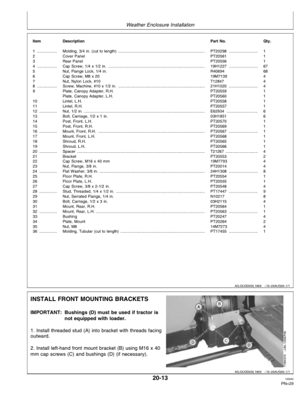 John Deere TY25048 Weather Enclosure for 4500, 4600, 4700 Tractors Operator’s Manual (OMTY27521) Workshop Guide