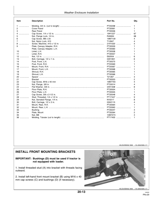 John Deere TY25048 Weather Enclosure for 4500, 4600, 4700 Tractors Operator’s Manual (OMTY27521) Workshop Guide