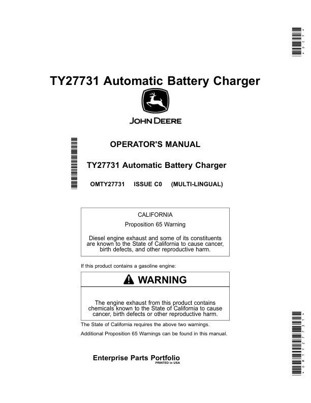 John Deere TY27731 Automatic Battery Charger Operator’s Manual (OMTY27731) Workshop Guide