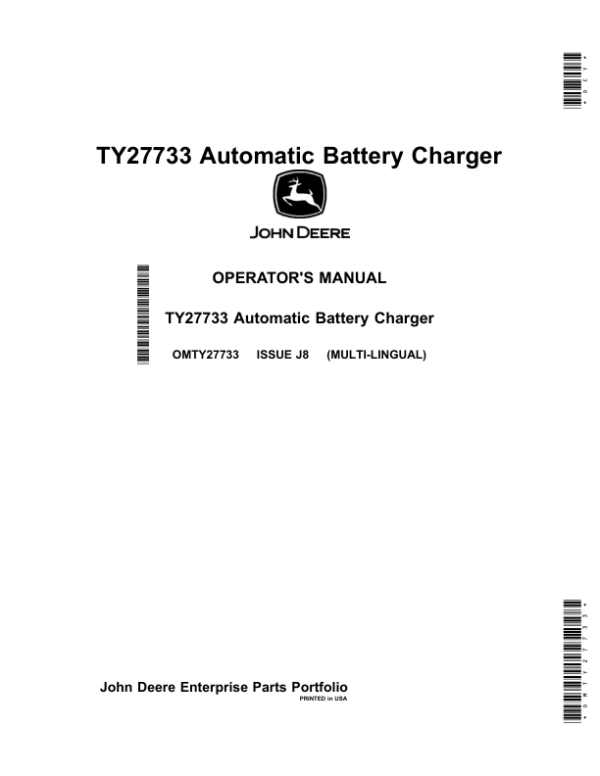 John Deere TY27733 Automatic Battery Charger Operator’s Manual (OMTY27733) Workshop Guide
