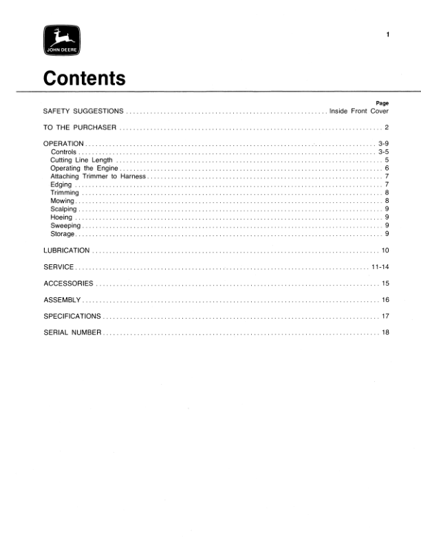 John Deere TY2542 Gas Weedeater/trimmer (Subs with OMM122063) Operator’s Manual (OMTY3804) Workshop Guide