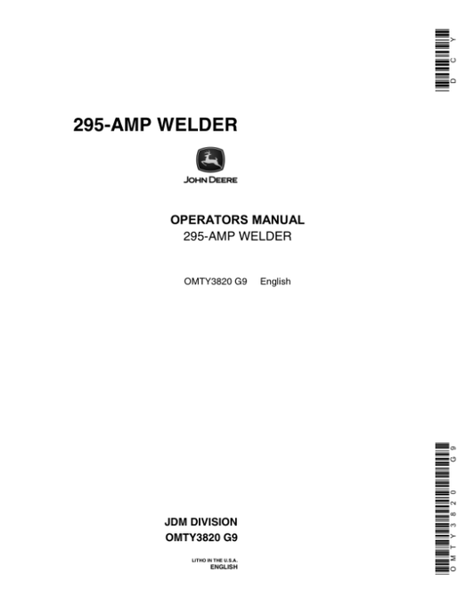 John Deere 295-AMP Welder Operator’s Manual (OMTY3820) Workshop Guide