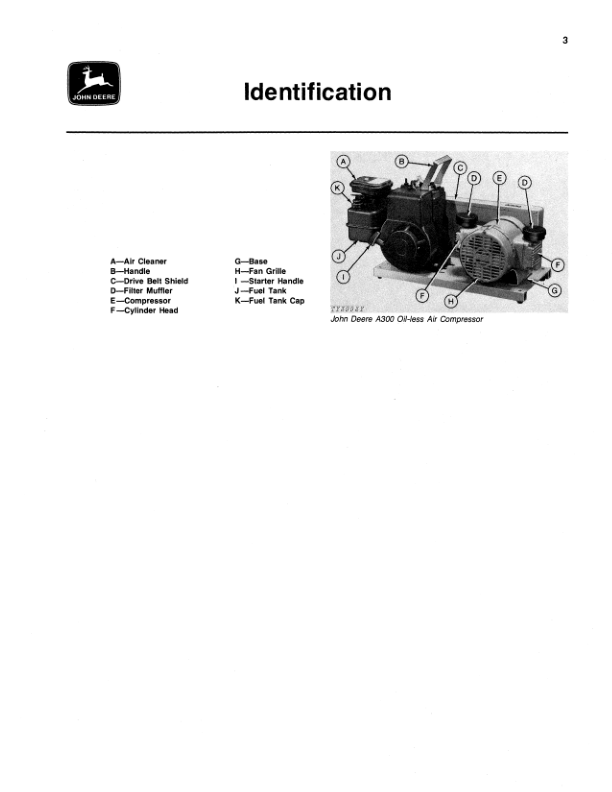 John Deere A300 Air Compressor Operator’s Manual (OMTY3863) Workshop Guide