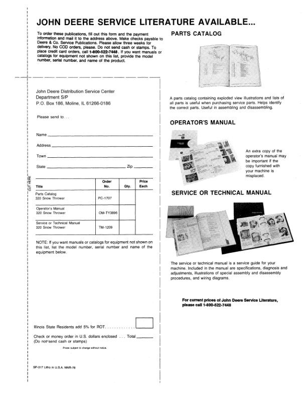 John Deere 320 Snow Thrower Operator’s Manual (OMTY3896) Workshop Guide