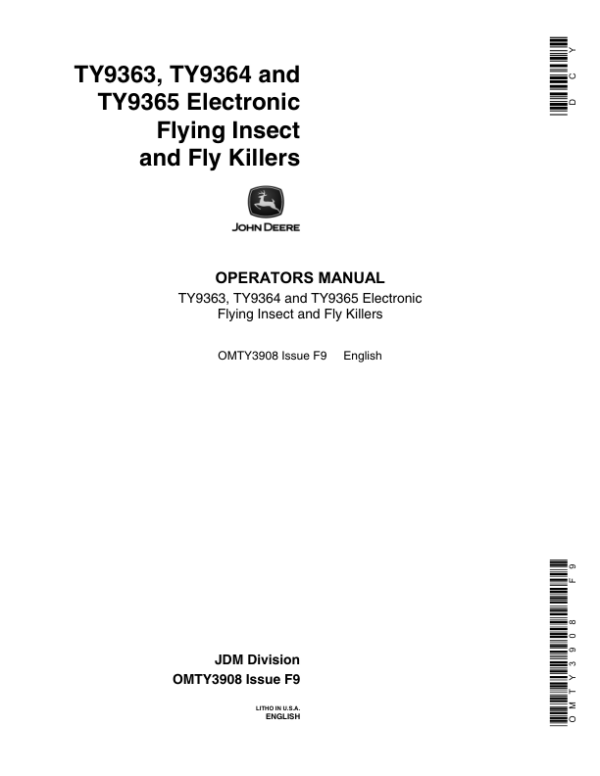 John Deere TY9363, TY9364 & TY9365 Electronic Flying Insect Killers Operator’s Manual (OMTY3908) Workshop Guide