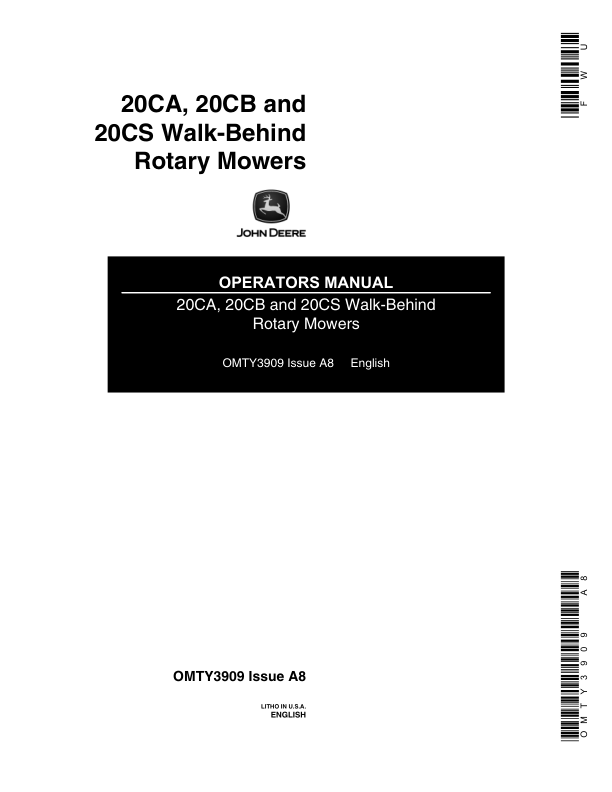 John Deere 20CA, 20CB, 20CS Walk-Behind Rotary Mower Operator’s Manual (OMTY3909) Workshop Guide