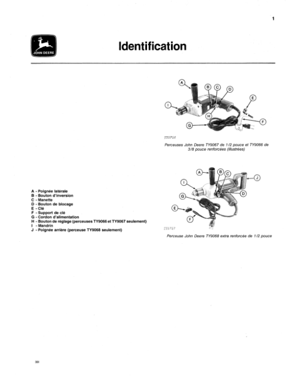 John Deere TY9066, TY9067, TY9068 Electric Drills Operator’s Manual (OMTY3983) Workshop Guide