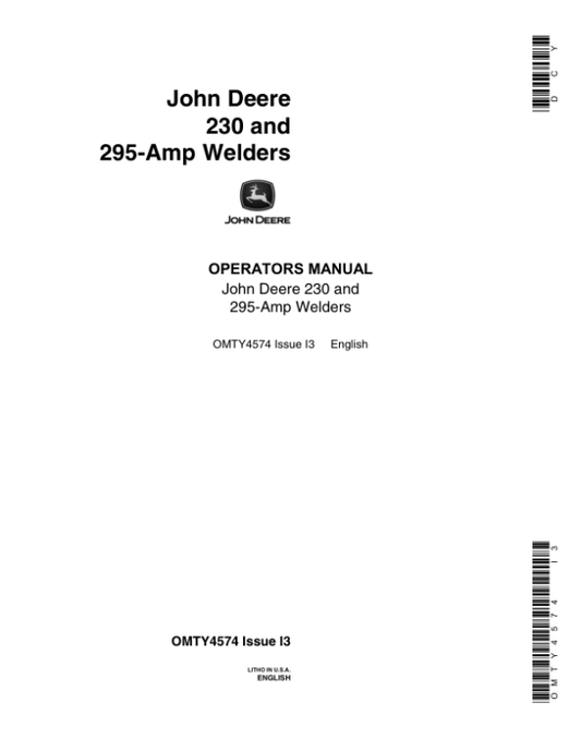 John Deere 230-, 295-AMP Welders Operator’s Manual (OMTY4574) Workshop Guide