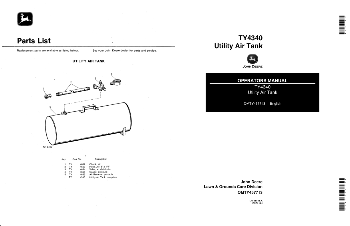 John Deere TY4340 Utility Air Tank Operator’s Manual (OMTY4577) Workshop Guide