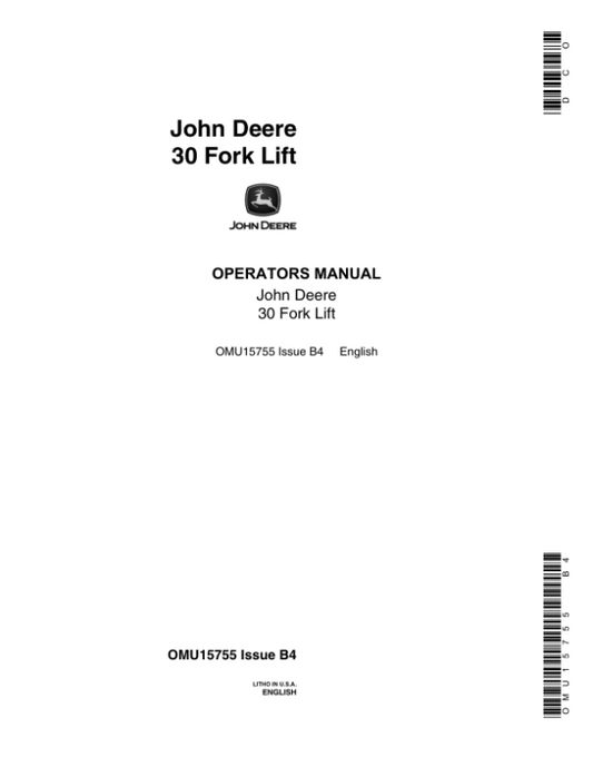 John Deere 30 Forklifts Operator’s Manuals (OMU15755) Workshop Guide