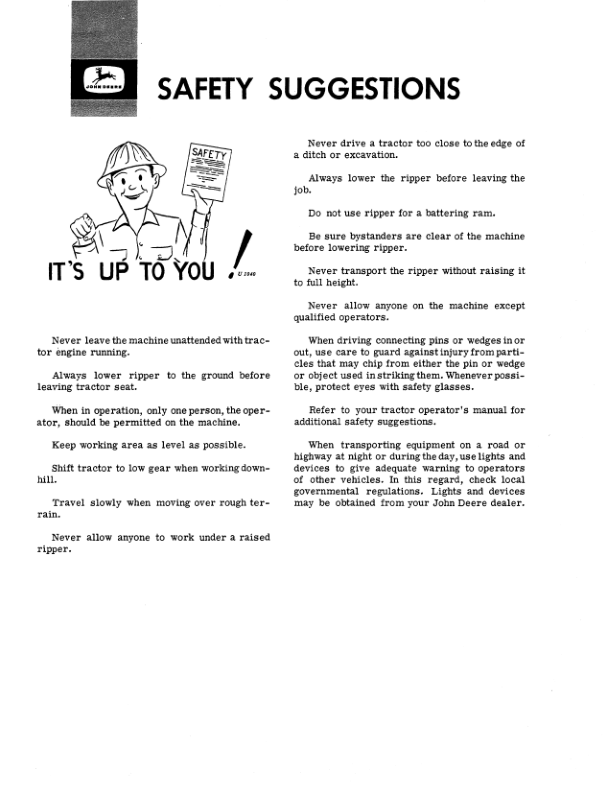 John Deere 3100, 3110 Hydraulic Rippers Operator’s Manual (OMU17207) Workshop Guide