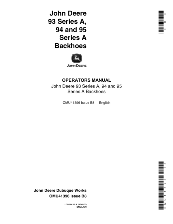 John Deere 93A, 94A, 95A Attachments Operator’s Manuals (OMU41396) Workshop Guide