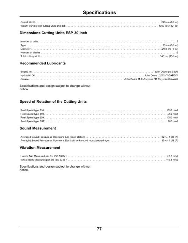 John Deere 1905 Large Reel MowerExport Edition (260001-) Operator’s Manual (OMUC10331) Workshop Guide