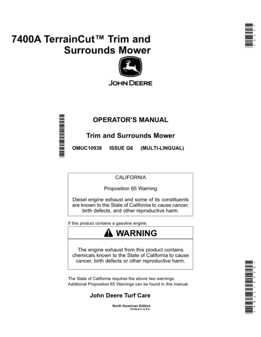 John Deere 7400A TerrainCut Trim, Surrounds Mower (North American) Operator’s Manual (OMUC10938) Workshop Guide