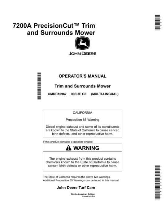 John Deere 7200A PrecisionCut Trim, Surrounds Mower (040001-050000) Operator’s Manual (OMUC10967) Workshop Guide