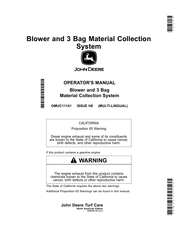 John Deere Blower & 3 Bag Material Collection System Operator’s Manual (OMUC11141) Workshop Guide