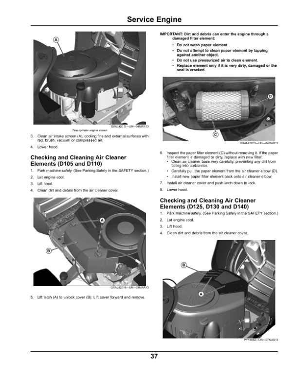 John Deere D105, D110, D125, D130, D140, D155, D160 & D170 Tractors (North American) Operator’s Manual (OMUC11804) Workshop Guide