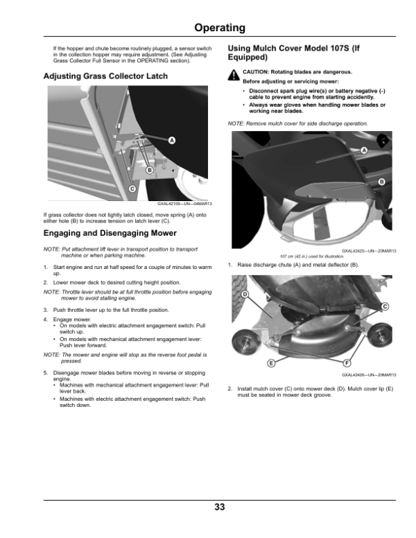 John Deere 92H, 107S & 107H Lawn Tracators (Export Edition) Operator’s Manual (OMUC11813) Workshop Guide