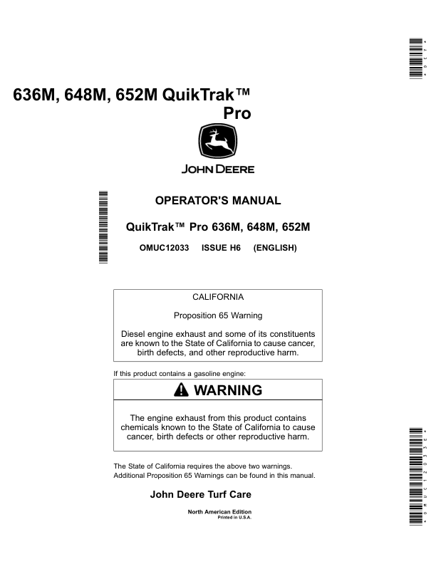 John Deere 636M, 648M, 652M QuikTrak Pro (North America) (050001-) Operator’s Manual (OMUC12033E) Workshop Guide
