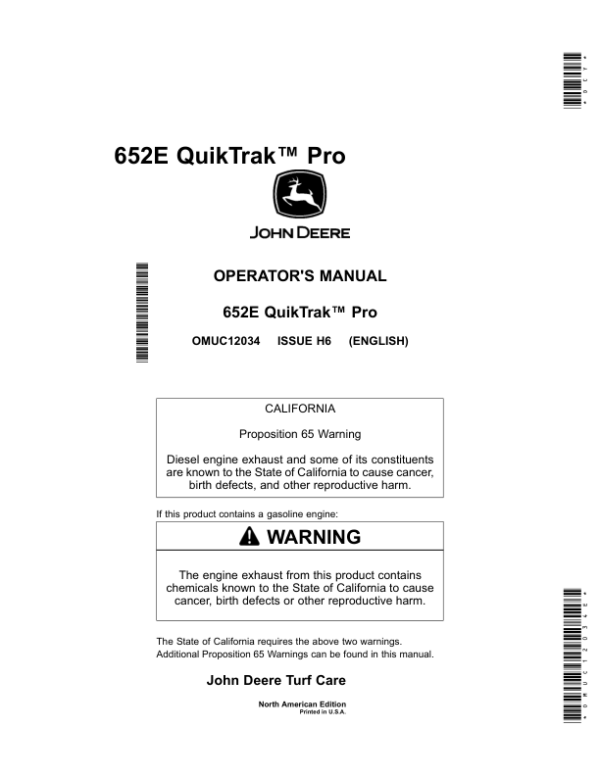 John Deere 652E QuikTrak Pro (North America) (050001-) Operator’s Manual (OMUC12034E) Workshop Guide