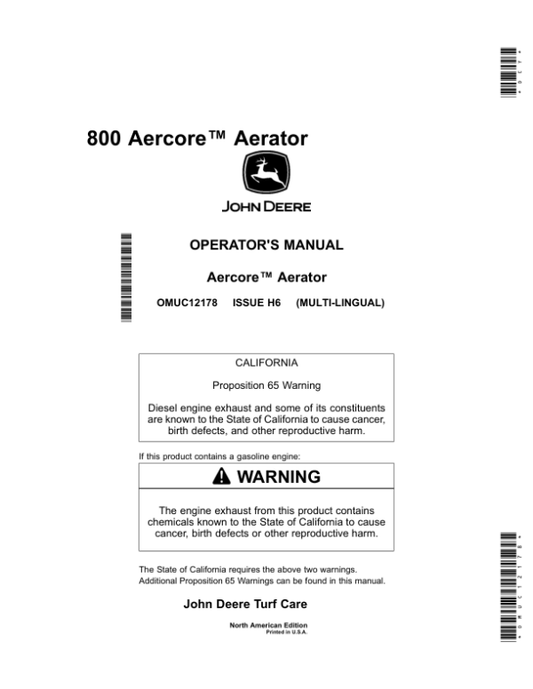 John Deere 800 Aercore Aerator (North American) Operator’s Manual (OMUC12178) Workshop Guide