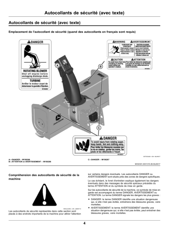 John Deere 44 Inch Snowblower for D105, D110, D125, D130, D140, D155, D160, D170, S240, E100, E110, E120, E130, E140, E150, E160, E170, E180 Model Tractors (North American) Operator’s Manual (OMUC13236) Workshop Guide