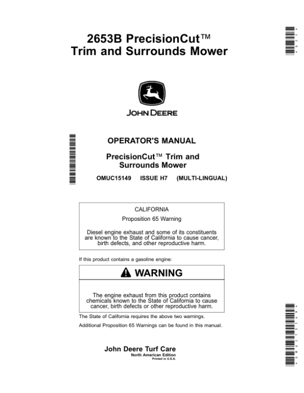 John Deere 2653B PrecisionCut Trim, Surrounds Mower (North American) Operator’s Manual (OMUC15149) Workshop Guide