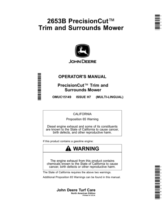 John Deere 2653B PrecisionCut Trim, Surrounds Mower (North American) Operator’s Manual (OMUC15149) Workshop Guide