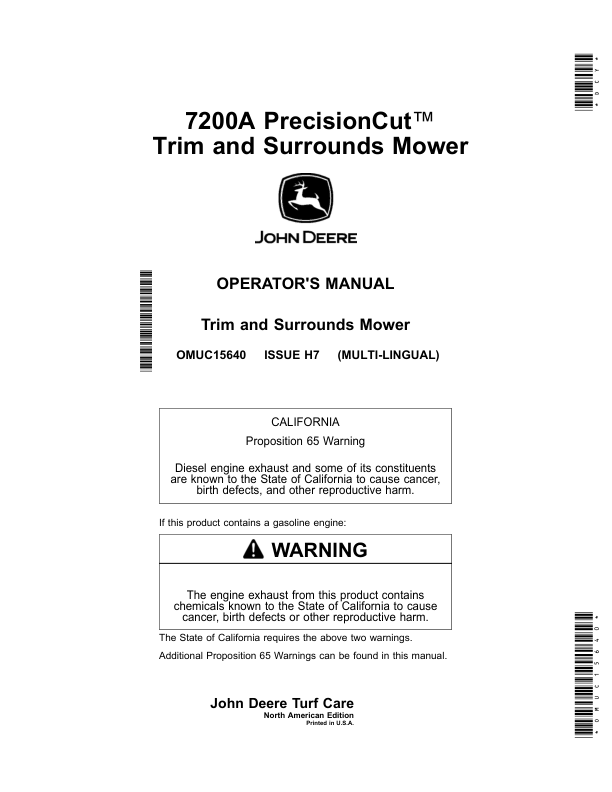John Deere 7200A PrecisionCut Trim, Surrounds Mower (050001-060000) (North American) Operator’s Manual (OMUC15640) Workshop Guide