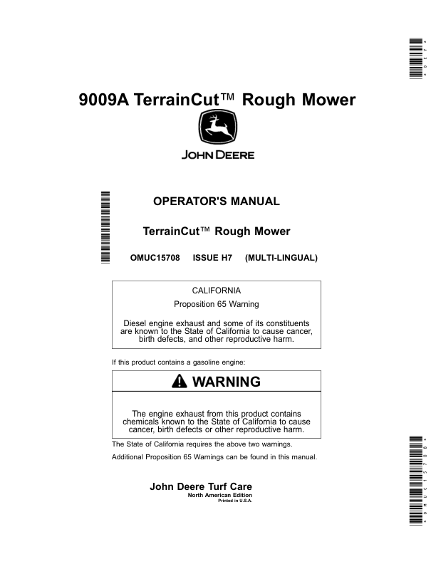 John Deere 9009A TerrainCut Rough Mowers (030001-040000) (North American) Operator’s Manual (OMUC15708) Workshop Guide