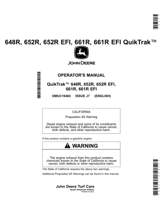 John Deere 648R, 652R, 652R EFI, 661R & 661R EFI QuikTrak Mowers (North America) (060001-) Operator’s Manual (OMUC16484E) Workshop Guide