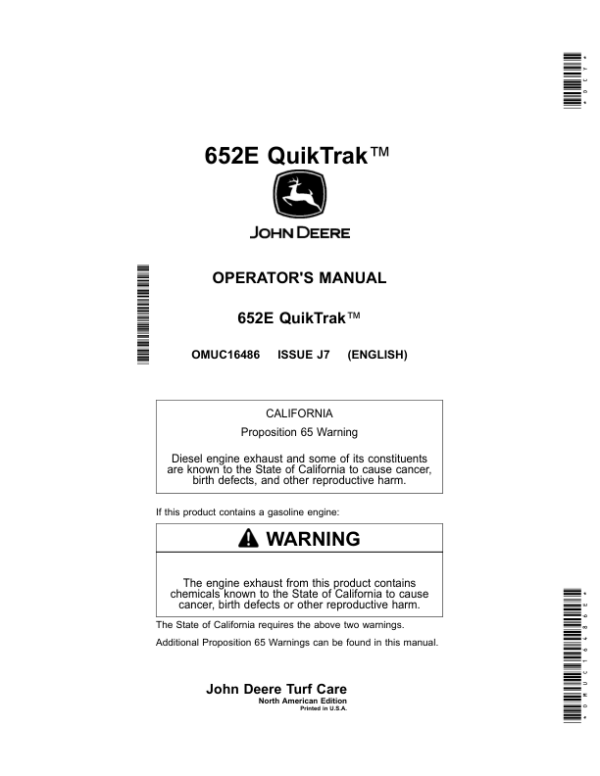 John Deere 652E QuikTrak Mowers (North America) (060001-) Operator’s Manual (OMUC16486E) Workshop Guide