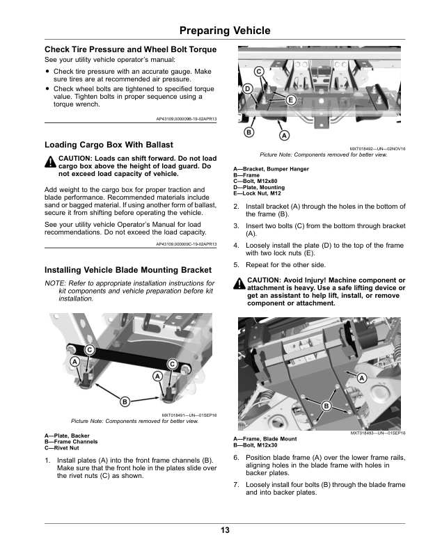 John Deere 72ʺ Hydraulic Straight, 72ʺ V-Blade for XUV835, XUV865 Operator’s Manual (OMUC17535) Workshop Guide