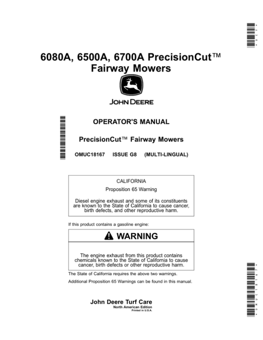 John Deere 6080A, 6500A, 6700A PrecisionCut Fairway Mowers (North American) Operator’s Manual (OMUC18167) Workshop Guide