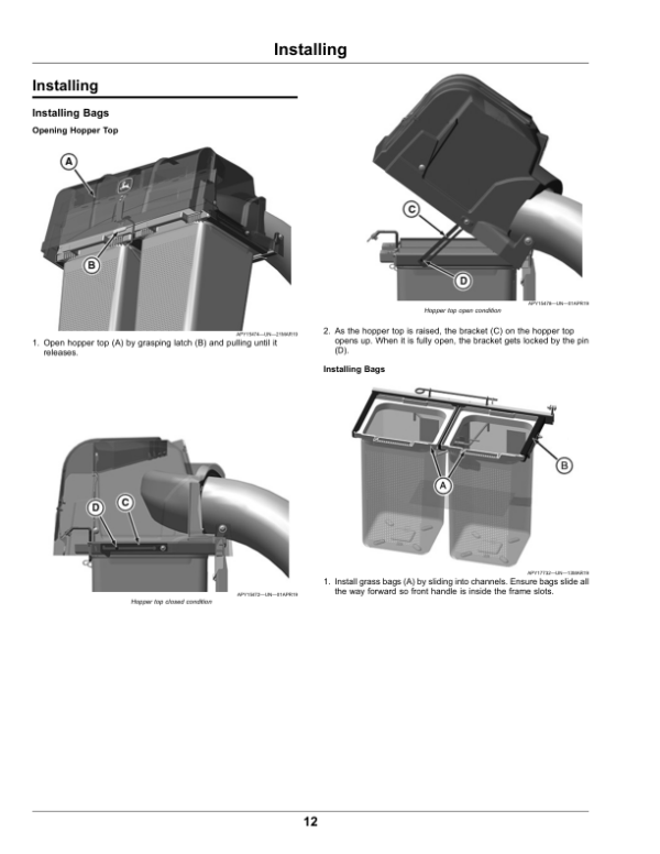 John Deere 2-Bag Material Collection System for 42-, 48-Inch Edge Mower Decks (North American) Operator’s Manual (OMUC18486) Workshop Guide