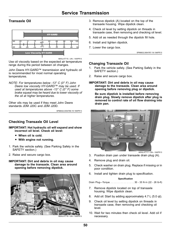 John Deere TH 6X4 Diesel Gator Utility Vehicles Operator’s Manual (OMUC19709) Workshop Guide