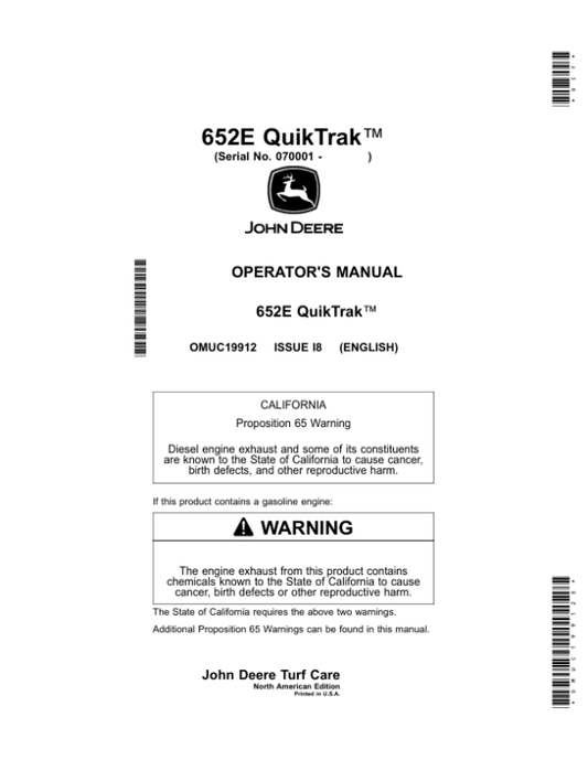 John Deere 652E QuikTrak Mowers (North America) (070001-) Operator’s Manual (OMUC19912E) Workshop Guide