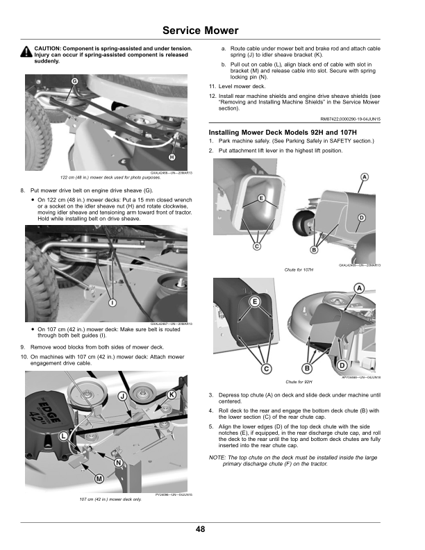 John Deere 92H, 107H & 107S Lawn Tractors Operator’s Manual (OMUC19966) Workshop Guide