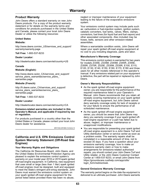 John Deere TX Gator Utility Vehicles (Kawasaki FJ400 Gas Engine) (California Edition) Operator’s Manual (OMUC20367) Workshop Guide